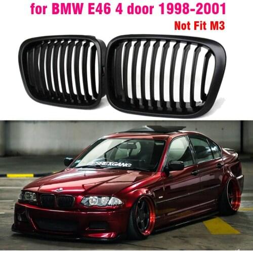 Gloss black Front Kidney Grille Slat Style Grill for For BMW E46 4 door 1998 1999 2000 2001 Car styling
