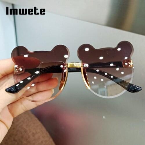 Imwete Lovely Children Sunglasses Boys Girls Cartoon Bear Sun Glasses Fashion Rimless Kids Eyewear Cute Baby Goggles UV400