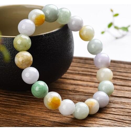Emerald Bracelet Authentic Burmese natural a cargo ice waxy jade hand string round beads Three colors yellow green emerald Brace