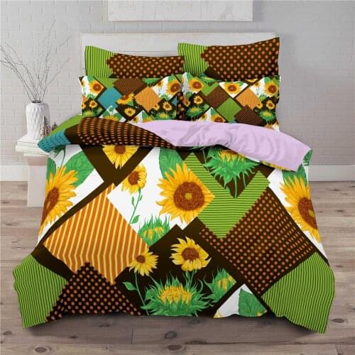 Geometric 3D Sunflower Printed Duvet Cover Pillowcase Bedding Set 240x220 Soft King Size Quilt Cover 2/3 Pc Single Queen Double