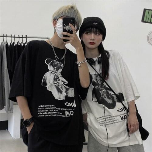 BF Korean Harajuku short-sleeved women clothes anime tees casual Ulzzang plus size fun loose gothic cartoon bear print T-shirt