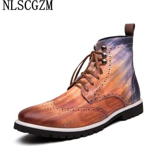 Leather Boots Men Ankle Boots for Men Male Chunky Boots Brogue Shoes Men Luxury Designer Shoes Zapatos De Vestir De Los Hombres