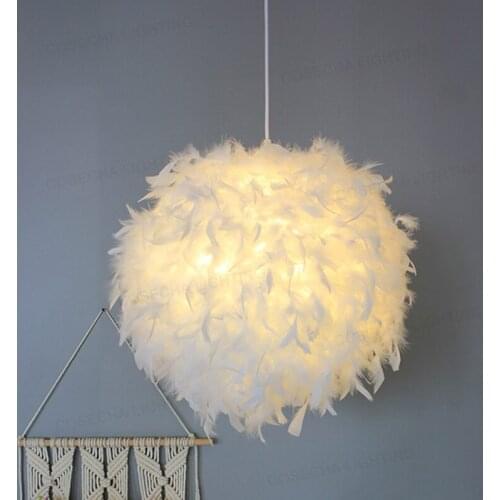 Net red living room lamp Nordic minimalist style bedroom feather chandelier Warm and creative princess room romantic lamps