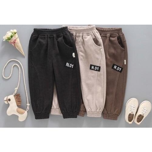 2021 Hot Sale Fashion Winter Childrens Plus Velvet Thick Warm Trendy Boys Pants Pocket Decorated Cotton Trousers