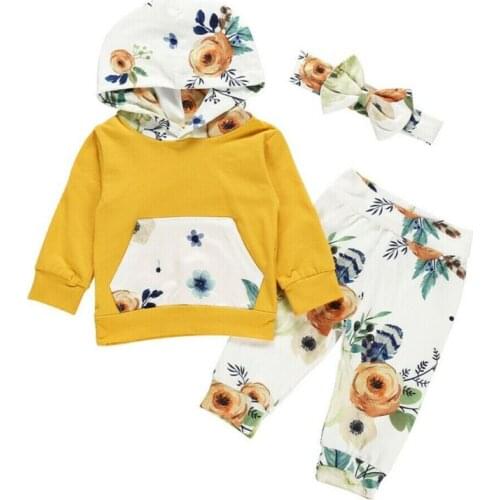 Cute Newborn Baby Girl Sweatshirt Floral Pants Trousers 3Pcs Outfit Clothes