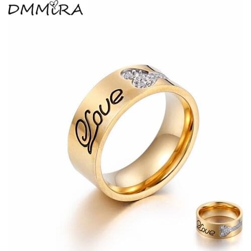 Fashion Lovers A lifetime Of Love Gold Stones Titanium Steel Lover Hearts Lock Key Crystal Finger Rings Jewelry A Gift