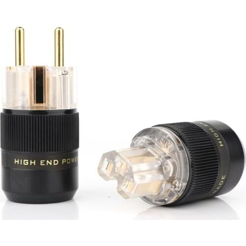 One Pair P078TE+C078TE 24K Gold Plated EU European Schuko Power Connector IEC Plug