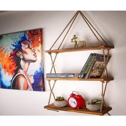Plus Accessory Wooden Decorative Design 3 Layer Rope Rack Accessories Rack Wall Decor