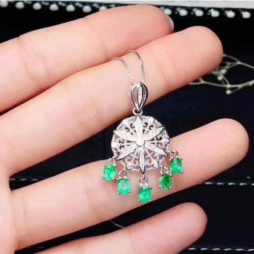 Voyage rudder clear emerald gemstone pendant for necklace women silver fine jewelry five natural gem adorn breast birthday gift