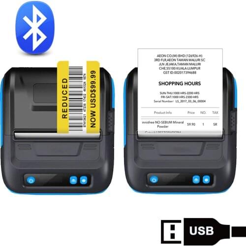 Portable Bluetooth Printer Pos 80mm Thermal Barcode Printer 3 inch Label Receipt 2 in 1 Printer for Small Business ESC/POS