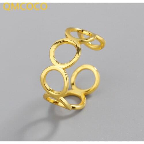 QMCOCO 2021 New Style 925 Silver Rings For Women Personalized Simple Hollowout Round Party Causal Vintage Jewelry