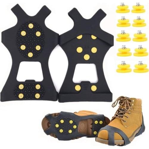 Shoe Spikes, Ice Cleats Traction Non-Slip Over Shoes/Boots 10 Studs Snow Ice Grips Crampon Studs for High Altitude Hiking Ice Sn
