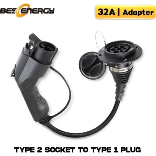 EV Charger Electric Car Adapter EVSE Charging Cable Type 2 Inlet to Type 1 Plug Flexible 32A 1 Phase For Chevrolet, Fiat 500e