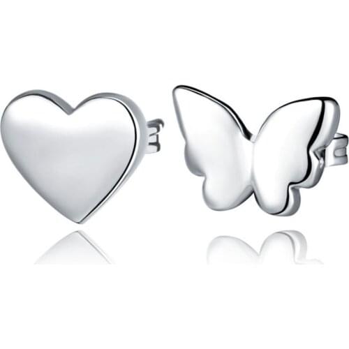 USPS Shipping Cute Butterfly Heart Stud Earrings for Women Wedding Fashion Jewelry Platinum Plated R469