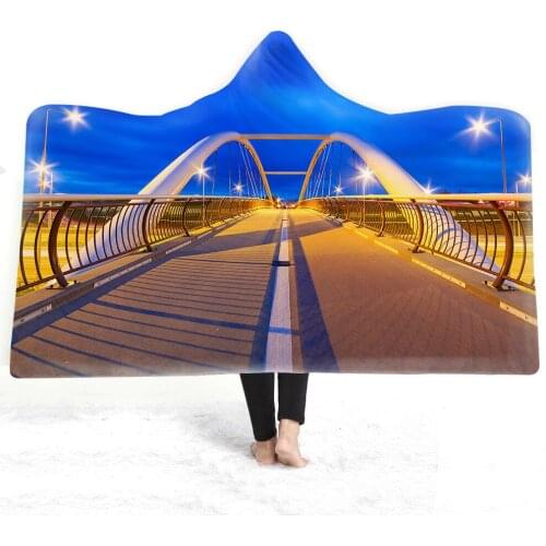 City View 3D Print Buildings Plush Hooded Blanket for Adults Kid Warm Wearable Fleece Throw Blankets Travel Sherpa Blanket
