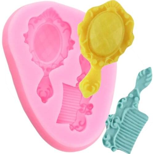 Makeup Mirror Comb Silicone Mold Candy Clay Resin Molds Cupcake Topper Fondant Cake Decorating Tools Chocolate Gumpaste Moulds