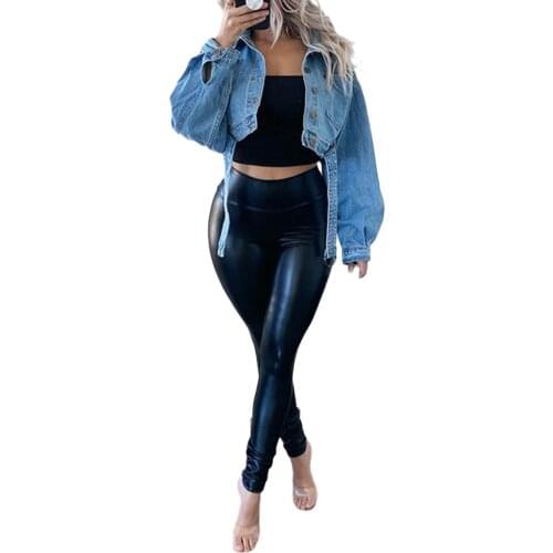 Breathable Girls Denim Jacket Ladies Solid Color Long Sleeve Lapel Single-breasted Loose Short Coat Casual Tops With Belt