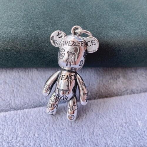 990Pure Silver Bear Pendant Female Fashion Trend Three-dimensional Pendant