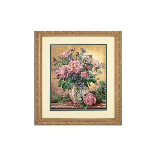 100% egypt COTTON lovely counted cross stitch kit peony flower in vase, vase flower dimensions 35211
