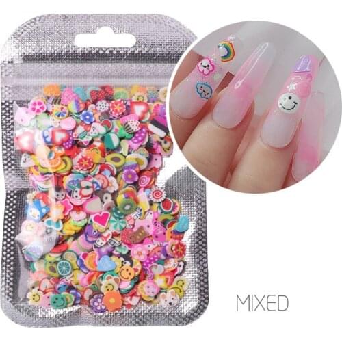 1000PCS 3Type Fruit Slice Feather Nails Accesorios Soft Clay Crystal Mud Design Nails Decoration Nail Supplies For Professionals