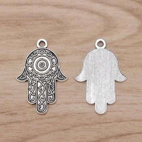 20 Pieces Tibetan Silver Fatima Hamsa Hand Charms Pendants Beads for Necklace Bracelet Jewellery Making 34x23mm