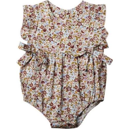 DHL 200pcs Cute Baby Girls Floral Romper Bowknot Clothes One Pieces Jumpsuit Outfit Infant Girl Sleeveless Brief Rompers
