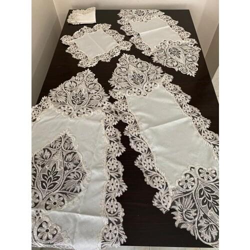 5 Parça Salon Takımı Linen Kumaş Fransız Dantelli