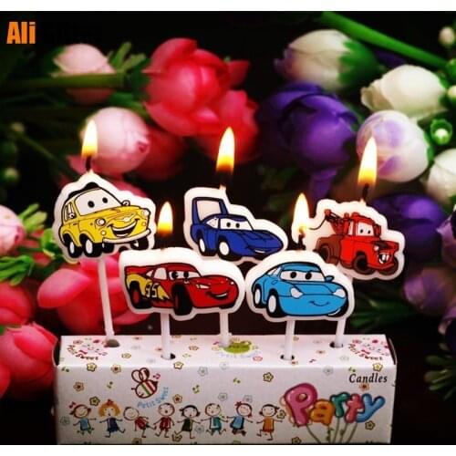 5 PCS/lot Creative Scented Birthday Weddings Cartoon Cars Candles Flameless Candles Cake For Children Gifts Birthday Decoration