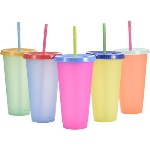 5Pcs Reusable Color Changing Cold Cups Plastic Tumbler With Lid Durable Discoloration Changing Colour Cup With Justifiable