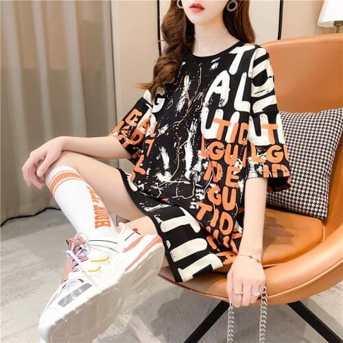 EasyCore Half Sleeve Plus Size Long T-Shirt Teenagers Fashion Letters Print Tops