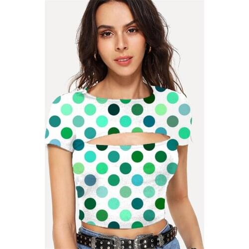 Somepet Dots T shirt Women Colorful Navel Bare Harajuku T-shirts 3d Gradient Shirt Print Short Sleeve Sexy Printed Streetwear