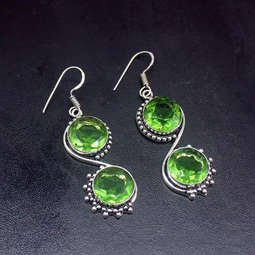 Gemstonefactory Big Promotion Unique 925 Silver Vintage Green Peridot Sunny Women Ladies Gifts Dangle Drop Earrings 20212274
