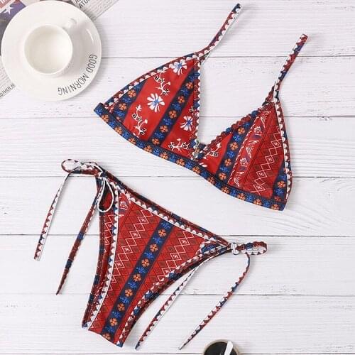 Hirigin New Sexy Floral Bikinis Set Women Swimwear Boho Sunflowers Print Bathing Suit Beachwear Push Up Padded Bra Swim Bottoms