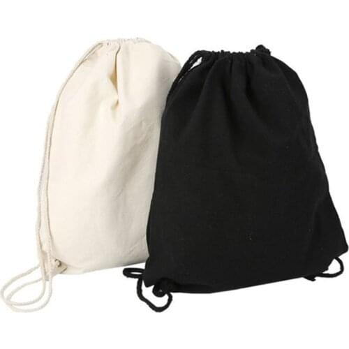 Canvas bag shoulders drawstring bundle pockets custom creative shopping student backpack bag cotton Pouch Black White