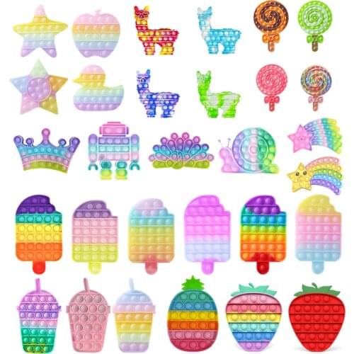 Push Bubbles Fidget Toys Cartoon Fruit Shape Ice Cream Color Anti-stress Soft Sensory Toys Puzzle Relieve Stress Squeeze Toys