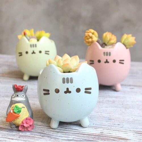 Ceramic Lovely Little Cat Succulent Plant Pot with Hole Cute Animal Planter Flowerpot Home Garden Decor Bonsai Birthday Gift