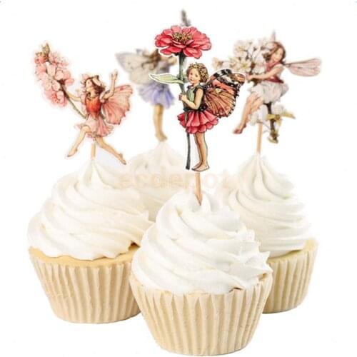 MagiDeal 24 Pieces Flower Fairy Pixie Cupcake Cake Topper Pick Party Cake for Childrens Day Engagement Anniversary Decoration