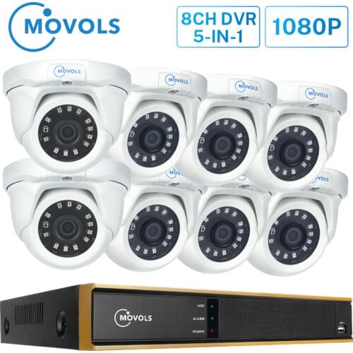 MOVOLS 1080P AI Video Surveillance System 8CH 2MP H.265 5IN1DVR Waterproof Indoor/Outdoor CCTV Kit Nightvision Security Camera