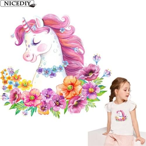 Nicediy Thermo Stickers Heat Transfer Vinyl Iron On Transfer Patches For Clothes Stripes Unicorn Patch Badge Cartoon Applique