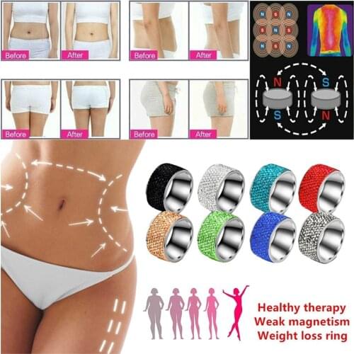 2019 New Full Crystal Magnetic Jewelry Therapy Healthcare Slimming Healthy Stimulating Acupoints Gallstone Weight Loss Ring