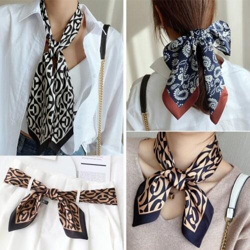 Sharp Small Long Twill Scarf For Women Double Side Printing Women Imitation Silk Neckercheifs Hair Band Bag Ribbon Joker Scarves
