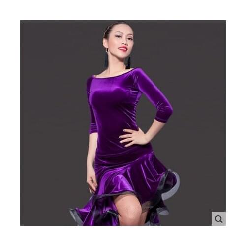 Latin Dance Dress Sexy Silky Velvet Latin Girls Fringe Ballroom Skirt Tango Dress salsa robe de danse latine filles danza latino