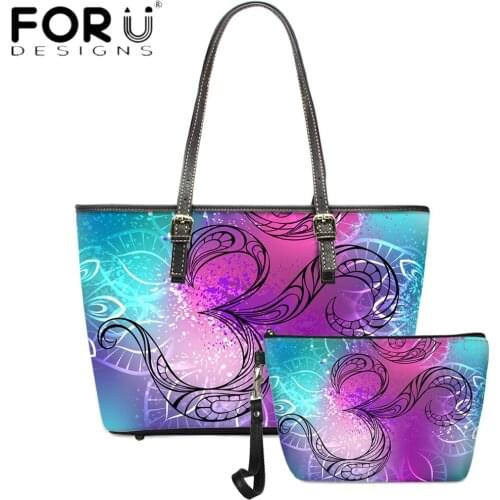 FORUDESIGNS Luxury 2pcs PU Leather Totes Bags For Women Boho Style OM Printing Vintage Ladies Top-Handle Bag Shoulder Bag Mujer