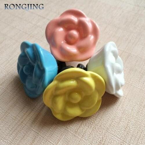 Rose Ceramic Cabinet Drawer Knobs Porcelain Kids Wardrobe Handles Furniture Dresser Closet Cupboard Rural Vintage Cabinet Pulls