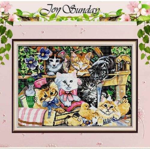 Cat family painting counted 11CT 14CT Cross Stitch Sets animals DIY Chinese Cross-stitch Kits Embroidery Needlework Home Decor