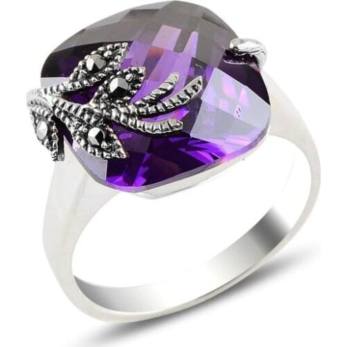 Silver 925 Sterling Amethyst Zircon Stone Ring
