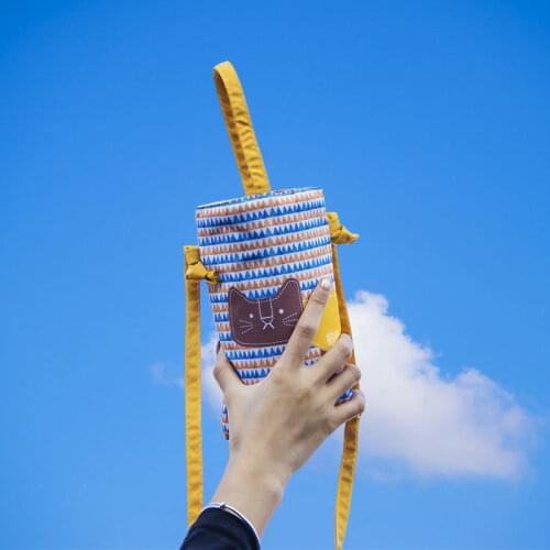 Water Cup Bag Portable Cute Universal Belt Rope Student Cotton Linen Cup Covers Cup Holder Anti-fall Waterproof Protective Cover