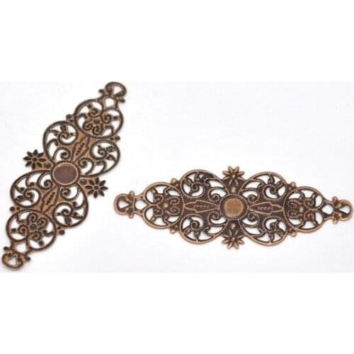 Free shipping-50Pcs Copper Tone Filigree Flower Wraps Connectors Metal Crafts Gift Decoration DIY Findings 6.1x2.4cm J0536