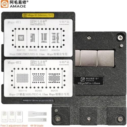Amaoe BGA Reballing Stencil Platform For BGA153/162/221/254/110/60/70 NAND/PCIE/EMMC/NAND/Memory Planting Tin Template Plate Net