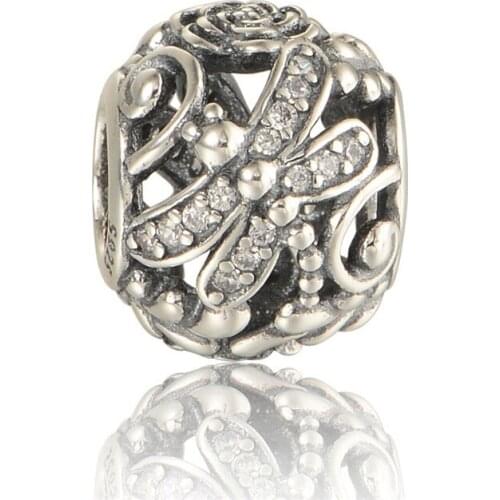 925 Sterling Silver Jewelry Dragonfly Meadow with Clear CZ Stone Charms Beads Fit European Silver Charm Bracelets for Women